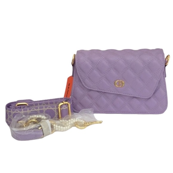 BAGCO NWT LIGHT PURPLE LEATHER CROSSBODY BAG PURSE CLUTCH GOLD TONE HARDWARE - Picture 5 of 11